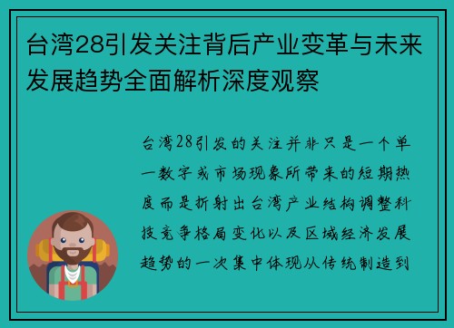 台湾28引发关注背后产业变革与未来发展趋势全面解析深度观察